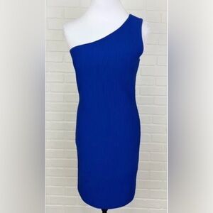 Sincerely Jules Stretch Knit One Shoulder Dress Women's Large Royal Blue Spandex